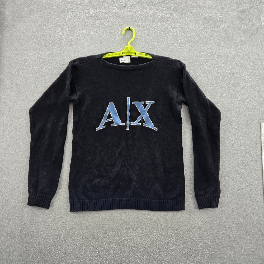 VINTAGE Armani Exchange Women Sweater M Black AX Logo Long Sleeve